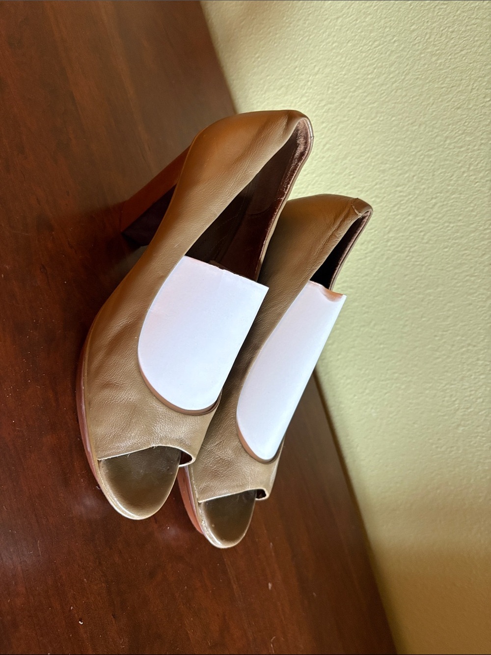 Camper Olive Green Peep-Toe Leather Heels